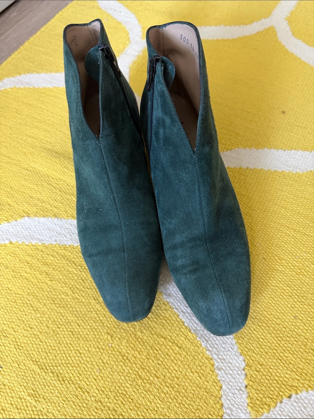 French Sole Green Suede bootie with inner Zip
